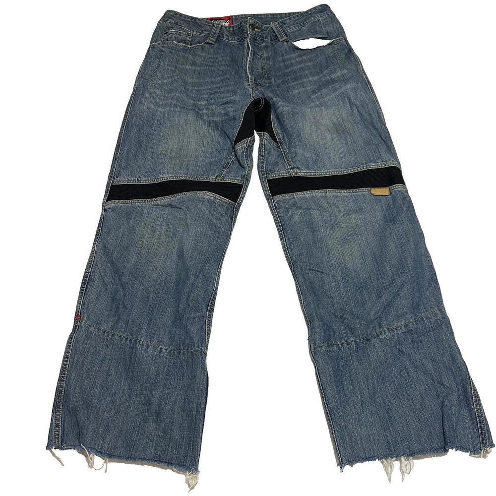Icon Victory Pants 36x30 Button Fly Denim Motorcycle Riding Blue Jeans Distress